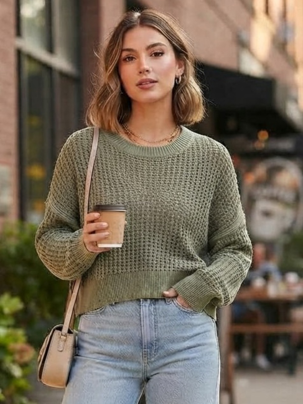 Old Navy Casual Open-knit Crewneck Pullover Sweater 100% Cotton Olive Green Smal